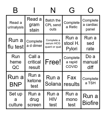Lab Tech Bingo Card