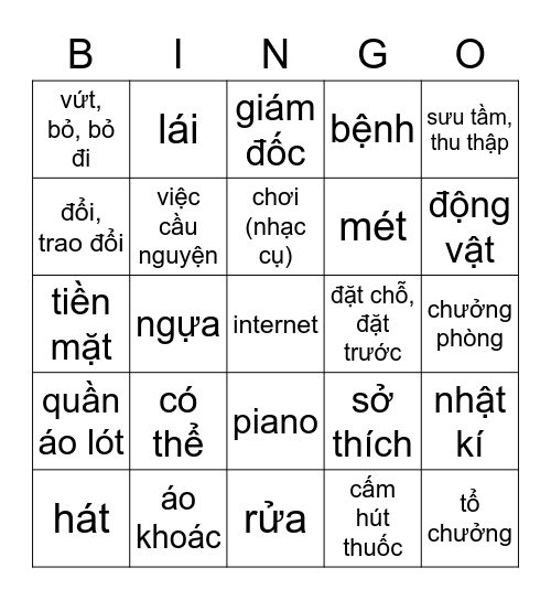 Lô tô bài 18 Bingo Card
