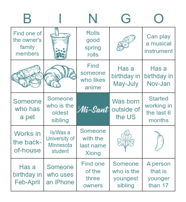 Mi-Sant Bingo Card