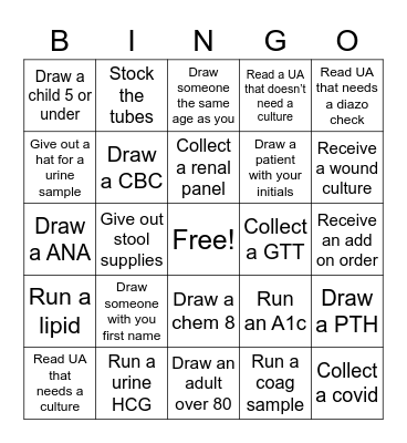Clinic Lab Bingo Card