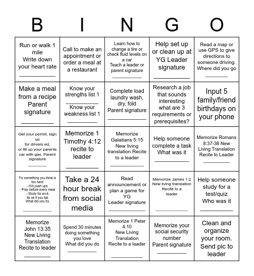 Higher Ground Bingo Card