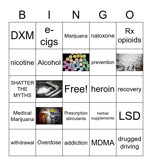 National Drug & Alcohol Facts Week Bingo Card