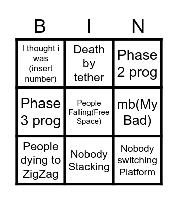 Diamond weapon PF Bingo Card