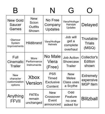 FFXIV May Fanfest Bingo Card