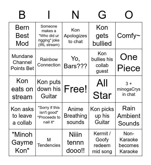 Minogamer Bingo Card