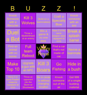 Queen Of Pain's Fortnite Bingo Card