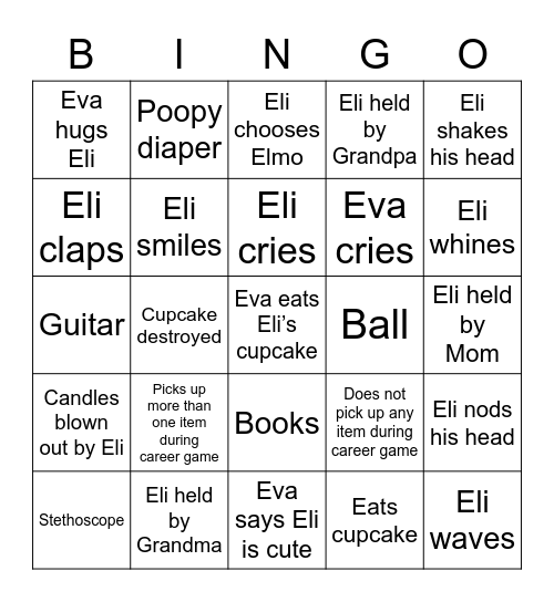 Eli’s 1st Birthday Bingo Card