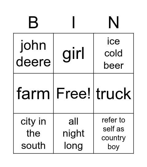 new country Bingo Card