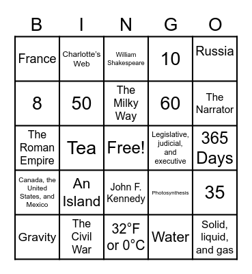 Are you smarter then a 5th grader? Bingo Card