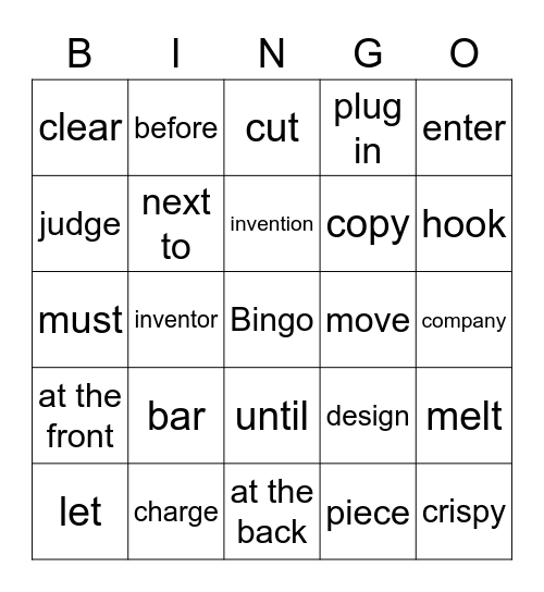 Words Unit 4 Bingo Card