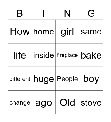 G1U3W4 Vocabulary Bingo Card