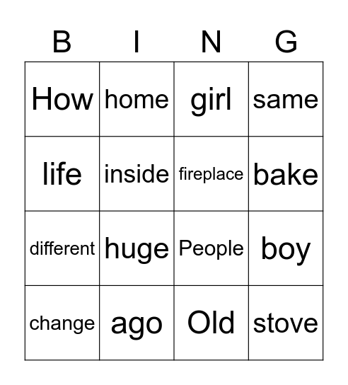 G1U3W4 Vocabulary Bingo Card