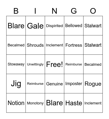 BTGHS Vocabulary Bingo Card