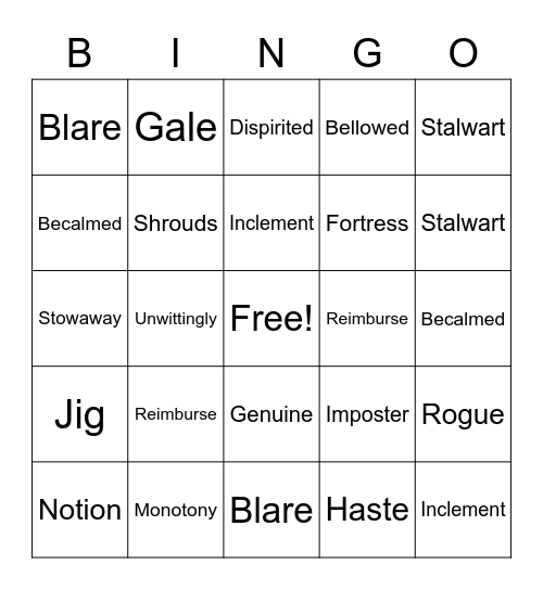 BTGHS Vocabulary Bingo Card