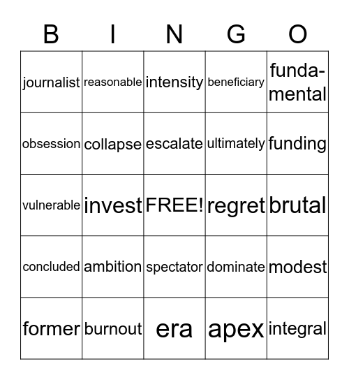 Unit 10 BINGO Card