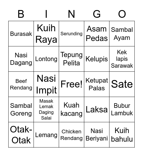 Rayalicious Bingo Card