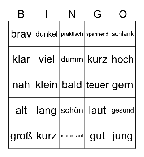 Komparationsstufen der Adjektive Bingo Card