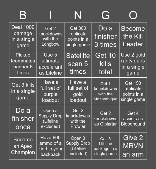 Apex Bingo Card