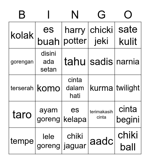 Untitled Bingo Card