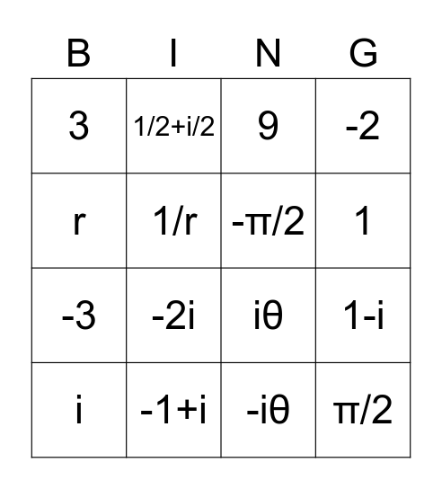 Exponential Form Bingo Card