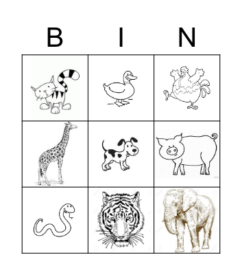 Animal Bingo Card