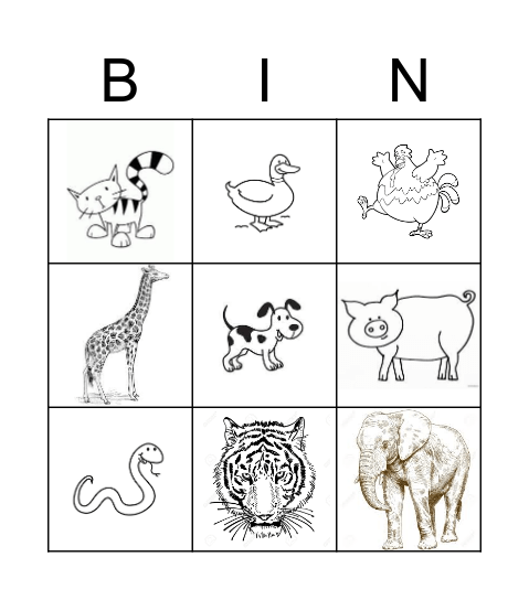 Animal Bingo Card