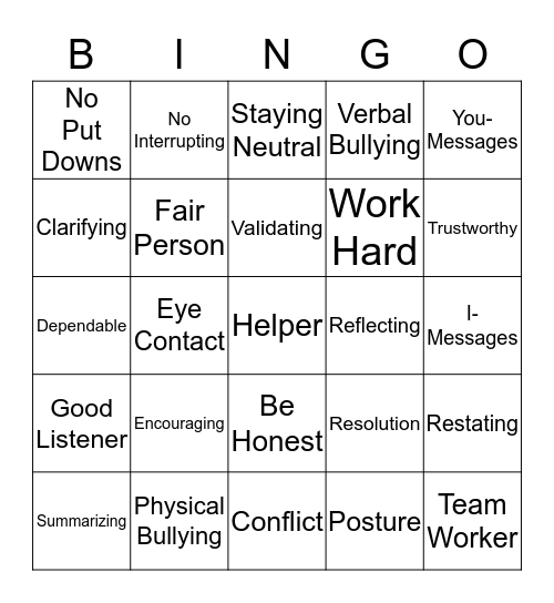 Mediator Mentor Bingo Card