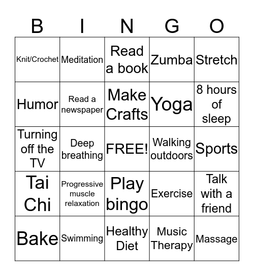 Coping Bingo Card