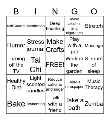 Coping Bingo Card