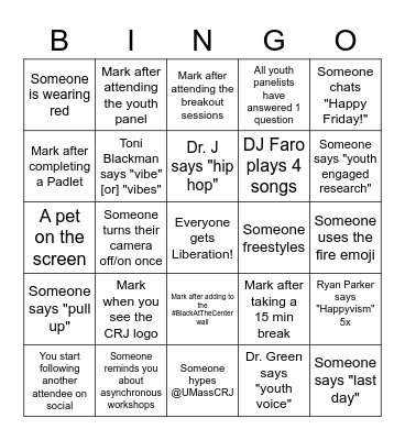 Day 3 #BlackAtTheCenter BINGO Card