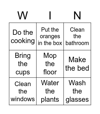 House Chores Bingo Card