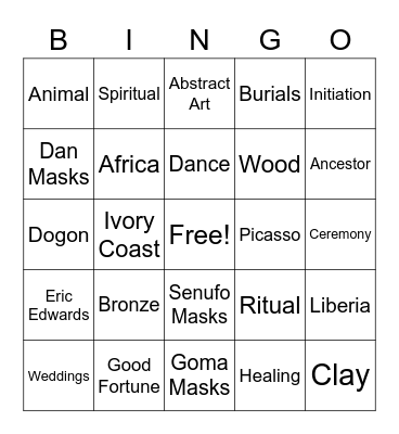 African Mask Bingo Card