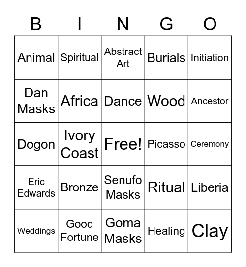African Mask Bingo Card