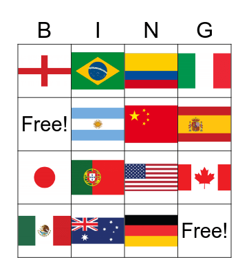 NATIONALITIES Bingo Card