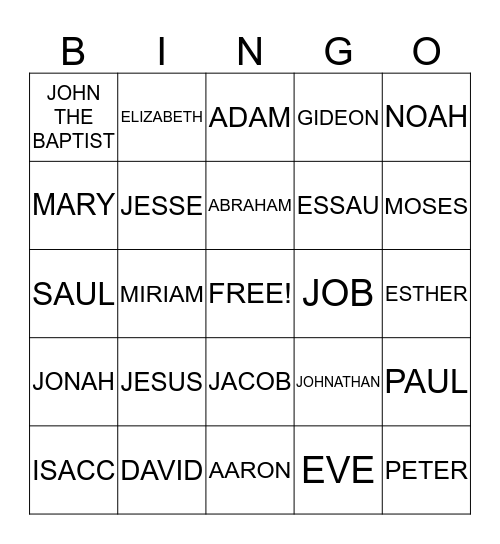 PEOPLE IN THE BIBLE Bingo Card