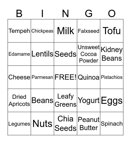 Non-Meat Protein Sources Bingo Card