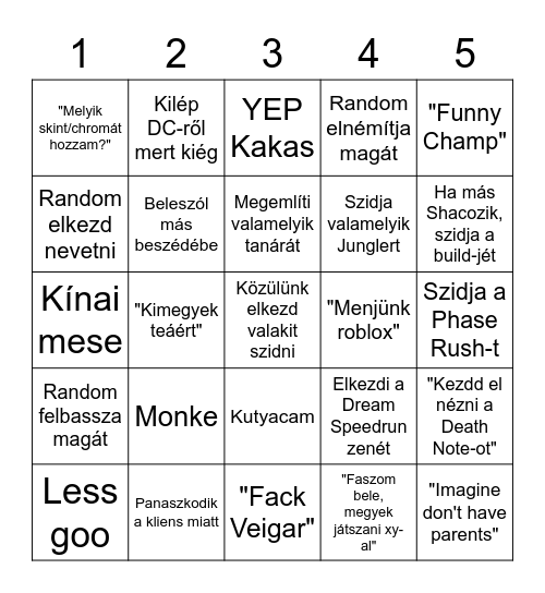 Bandi Bingo Card