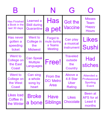 Find Someone Who... Bingo Card