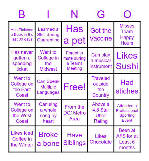 Find Someone Who... Bingo Card