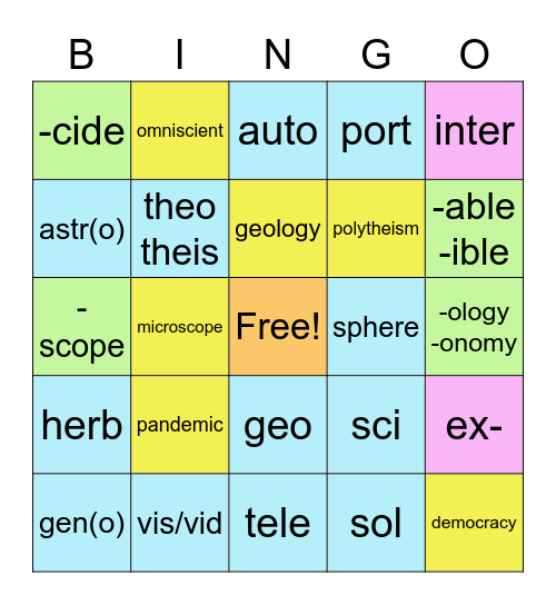 Roots 1-6 Bingo Card