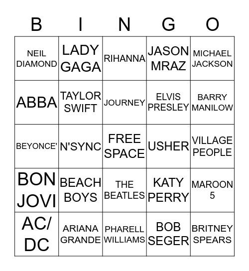 "M"  ENTERTAINMENT  MUSIC   Bingo Card