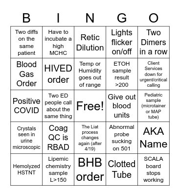 Twinsburg Lab Week 2021 Bingo Card