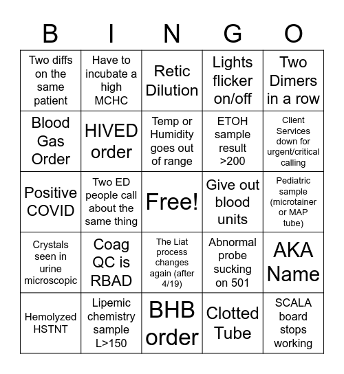 Twinsburg Lab Week 2021 Bingo Card