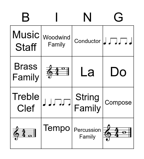 Music Bingo- 3rd Grade Edition! Bingo Card