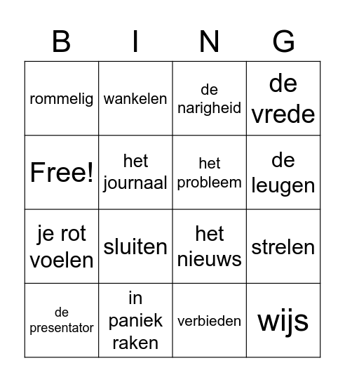 Woordenschat blok 6 deel 2 Bingo Card