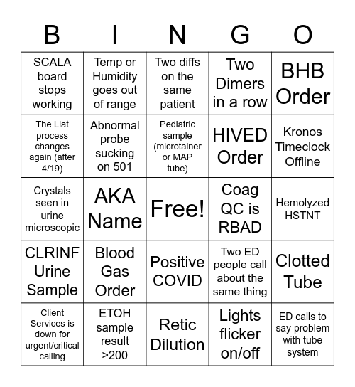 Twinsburg Lab Week 2021 Bingo Card
