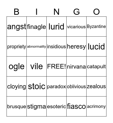 Vocabulary Bingo Card