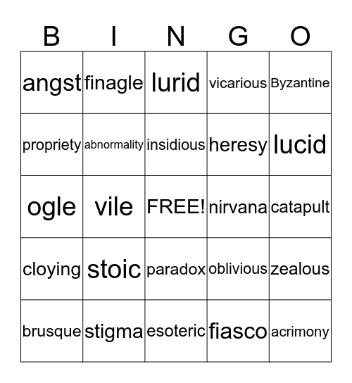 Vocabulary Bingo Card