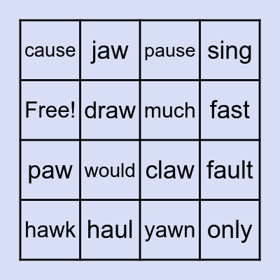 aw and au Spelling words + Sight Words Bingo Card