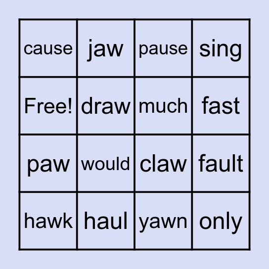aw and au Spelling words + Sight Words Bingo Card